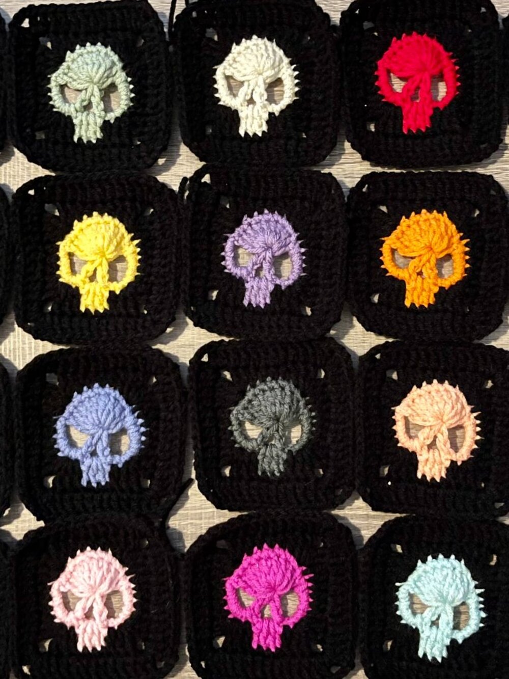 20 Handmade Skull Squares - Mixed w/Black DIY Fashion & Home Afghan Blanket